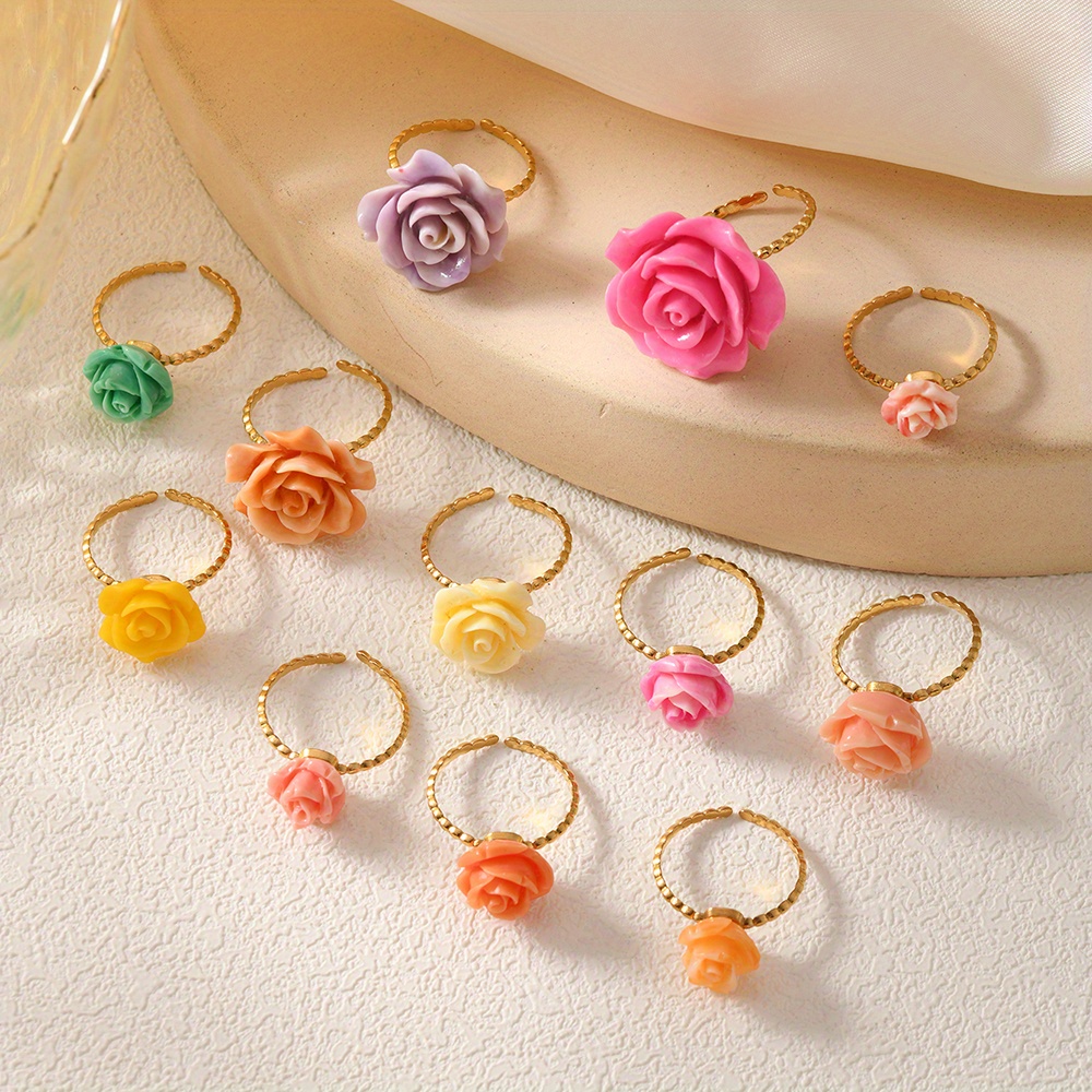 New Pink Embossed Flower Shell Pink Synthetic Rose Ring